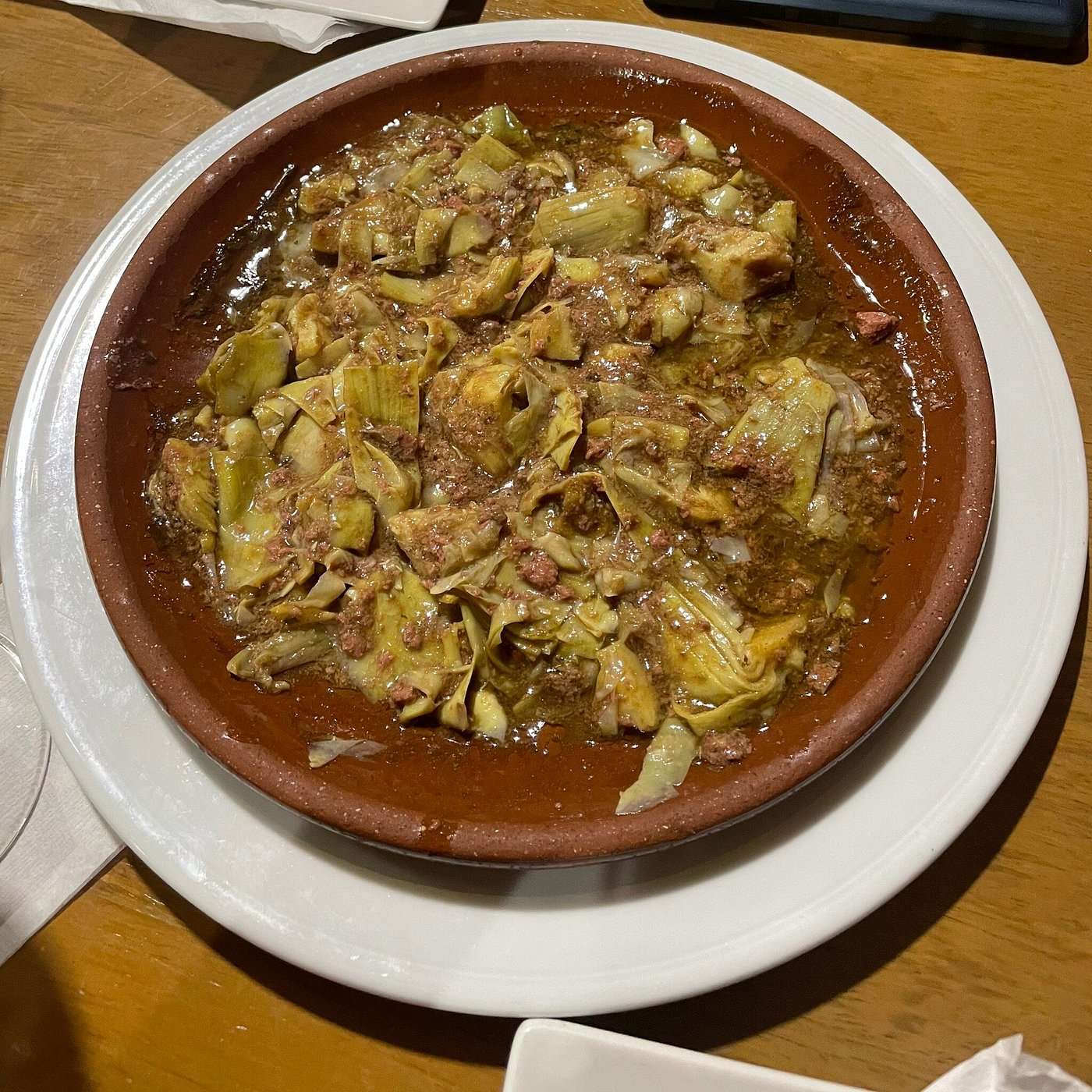 Alcachofas con foie de mójellas
